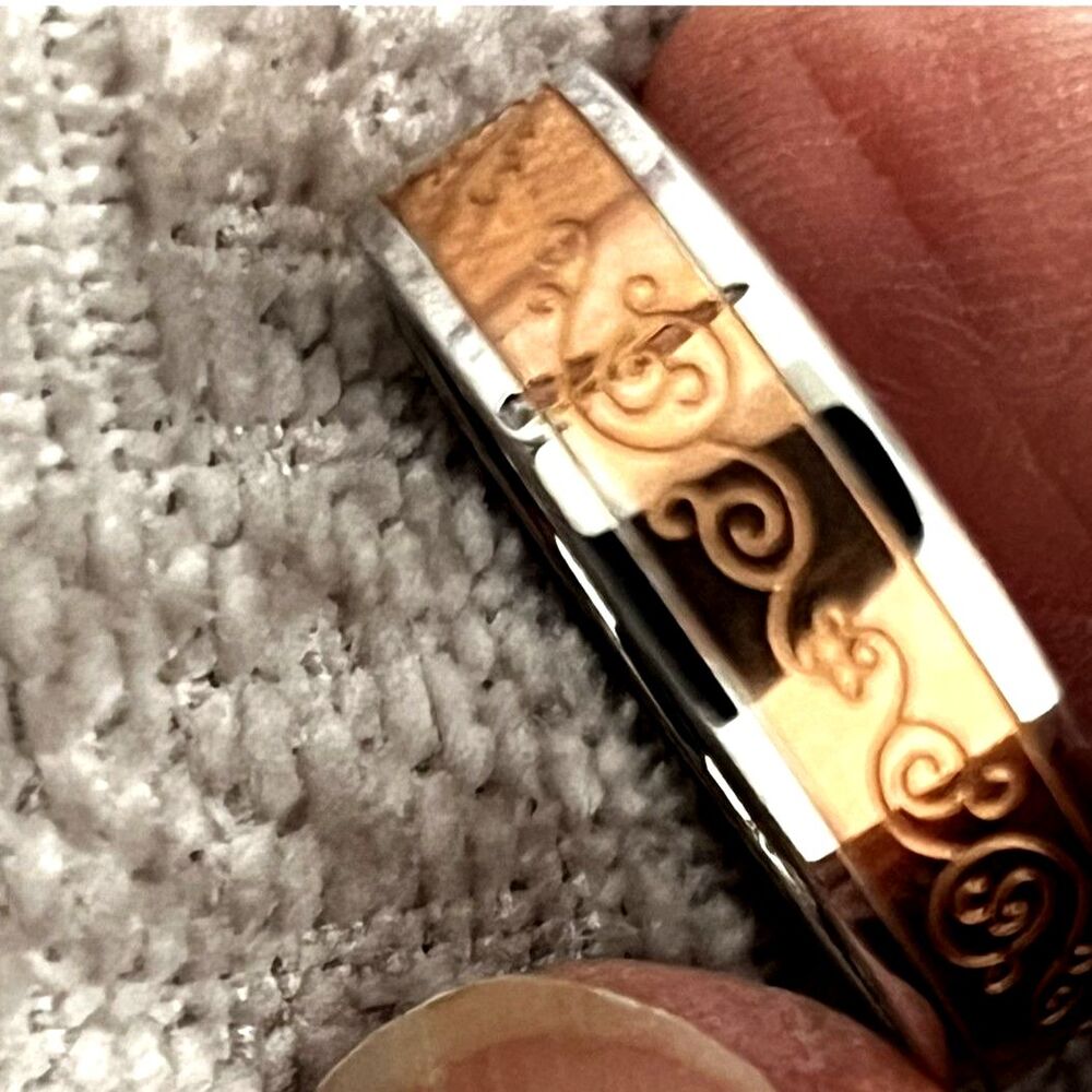 Inori Stainless Steel Rose Gold Colored Ring Size 7.5 Etched Scrollwork